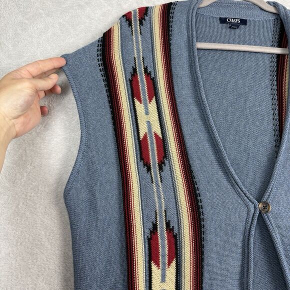 Ralph Lauren Chaps Sweater Vest Womens 1X Blue Aztec Southwestern Navajo Boho - Picture 3 of 10
